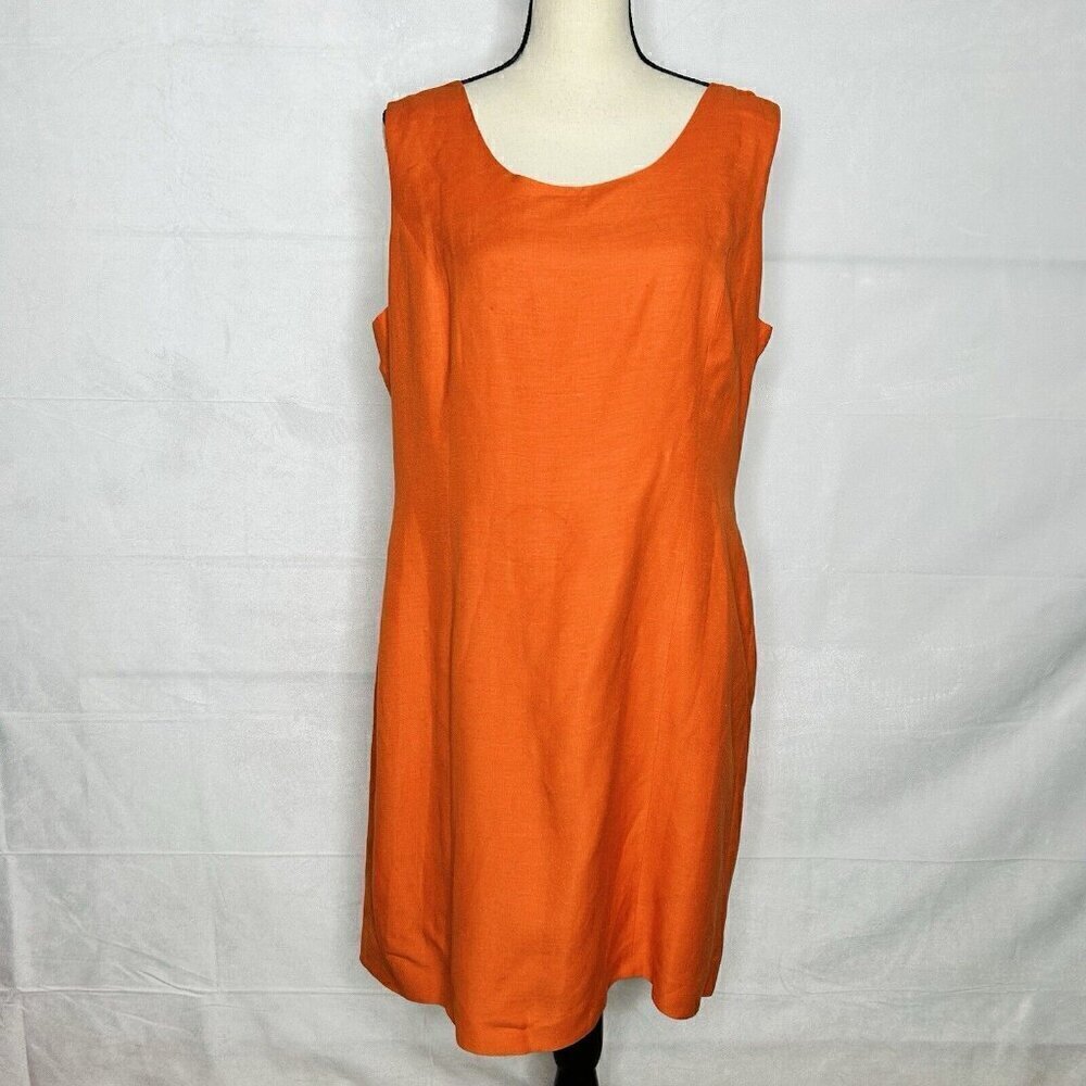 Rafaella Sleeveless Linen Blend Dress Sz 14 Orange Knee-Length Lined
